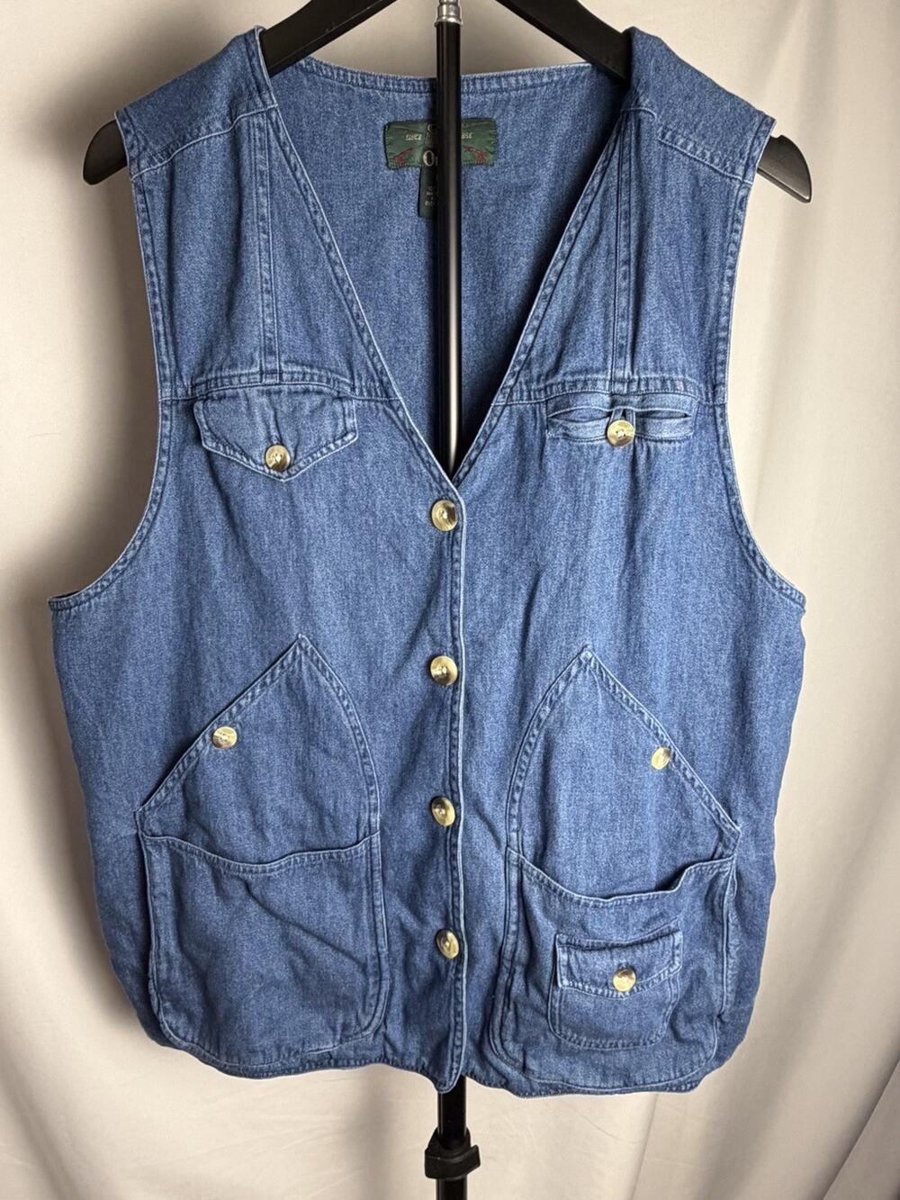 VTG 90s Orvis Denim Utility Vest Women’s Large Quilted 11 Pocket Gorpcore Cotton